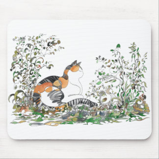 Calico Cat In The Garden Mouse Pad