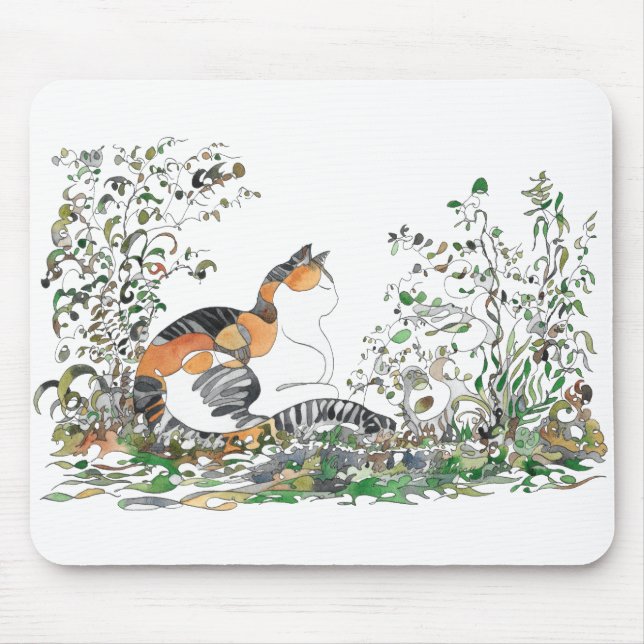 Calico Cat In The Garden Mouse Pad (Front)