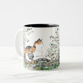 Calico Cat In The Garden Two-Tone Coffee Mug