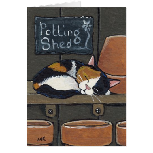 Calico Cat in the Potting Shed Greeting Card