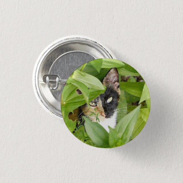 Calico Cat in the Zinnias 1 Inch Round Button (Front & Back)