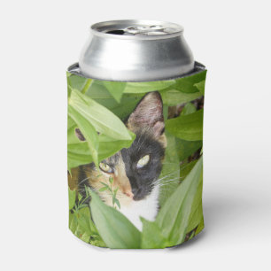 Calico Cat in the Zinnias Can Cooler