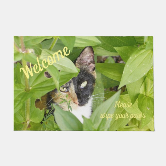 Calico Cat in the Zinnias Doormat (Front)