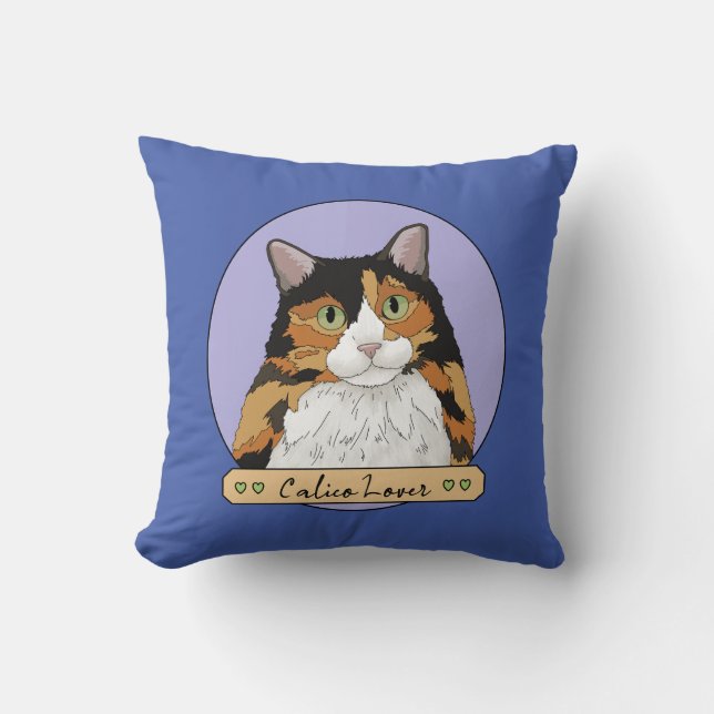 Calico Cat Lover Throw Pillow (Front)