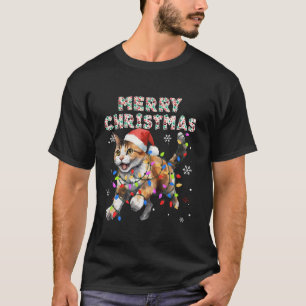 Calico Cat Merry Christmas Cat Paws Lights Funny S T-Shirt