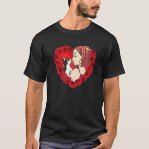 Calico Cat Mom Valentine Day Cat Lady Heart Roses  T-Shirt