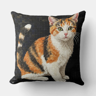 Calico Cat Mosaic Portrait Throw Pillow