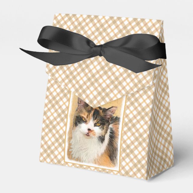 Calico Cat Painting - Cute Original Cat Art Favor Box (Front Side)