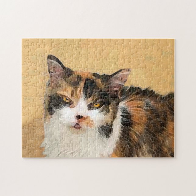 Calico Cat Painting - Cute Original Cat Art Jigsaw Puzzle (Horizontal)