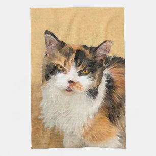 Calico Cat Painting - Cute Original Cat Art Kitchen Towel