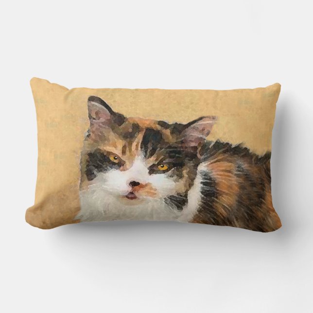 Calico Cat Painting - Cute Original Cat Art Lumbar Pillow (Front)