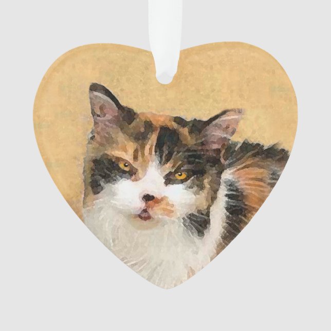 Calico Cat Painting - Cute Original Cat Art Ornament (Front)
