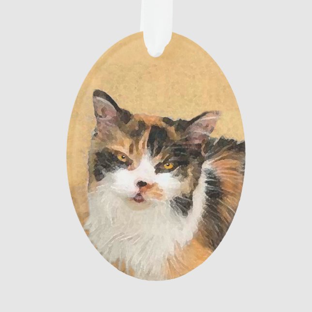 Calico Cat Painting - Cute Original Cat Art Ornament (Back)