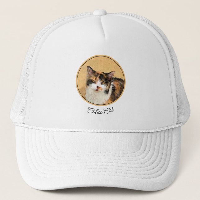 Calico Cat Painting - Cute Original Cat Art Trucker Hat (Front)