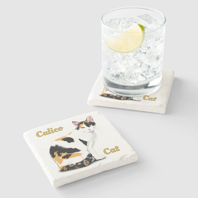 Calico Cat Personalized Stone Coaster (Side)