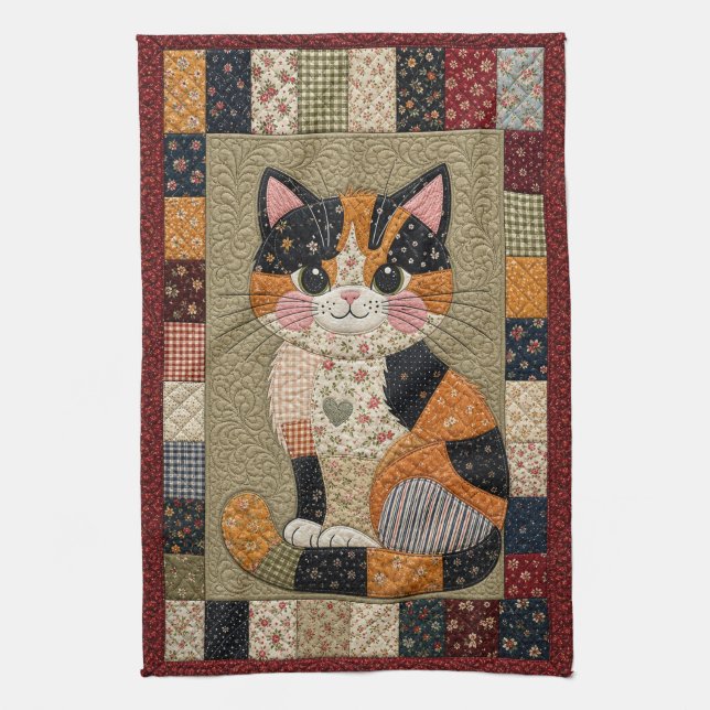 Calico Cat Quilt  Kitchen Towel (Vertical)