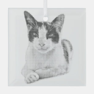 Calico Cat Retro Halftone Glass Ornament