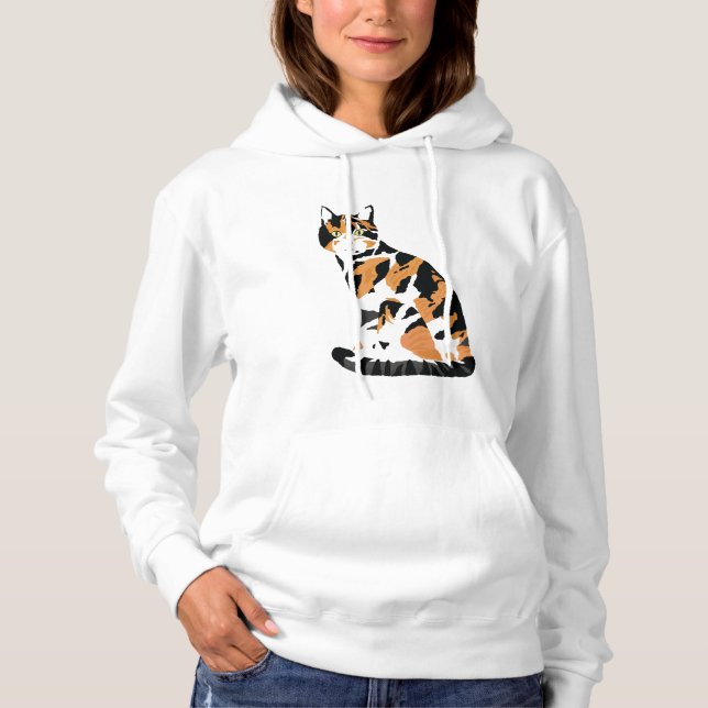 Calico cat sitting hoodie (Front)