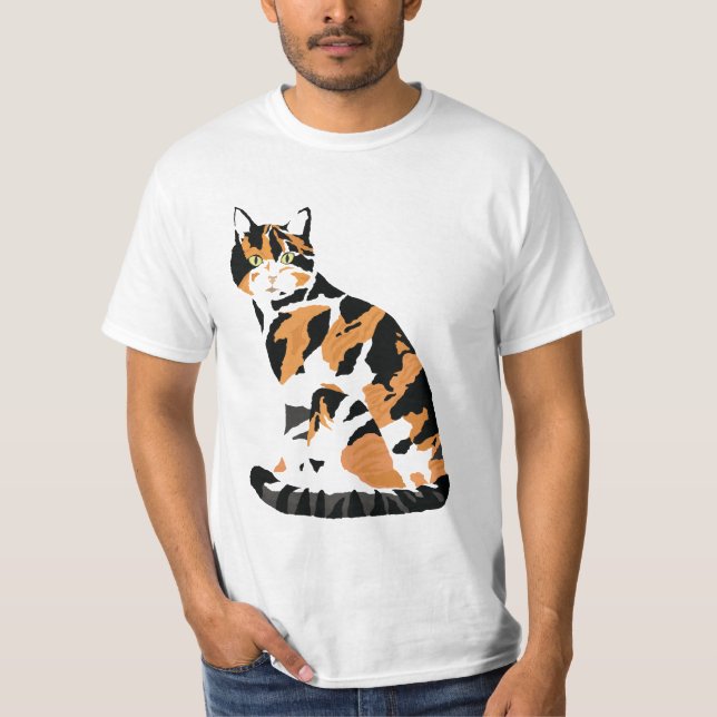 Calico cat sitting T-Shirt (Front)