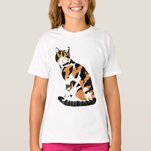 Calico cat sitting T-Shirt (Front)
