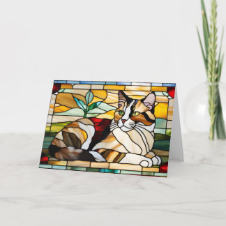Calico Cat Stained Glass Card