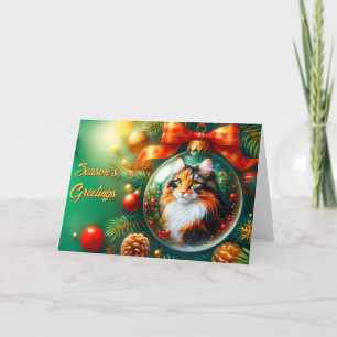 Calico Cat sur la carte de Noël de l'ornement
