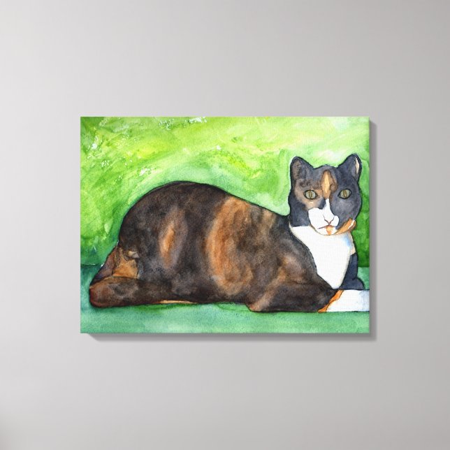 Calico Cat Watercolor Painting Canvas Art (Front)