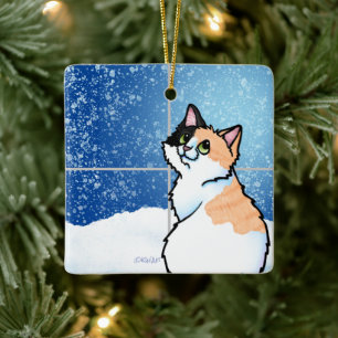Calico Cat Window  Ceramic Ornament