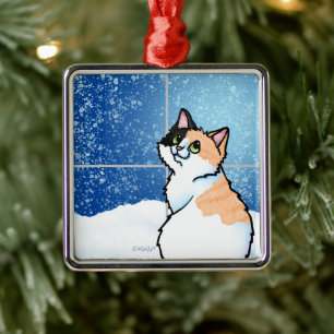 Calico Cat Window Metal Ornament