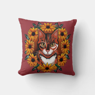 Calico Cat With Black-eyed Susan Maryland State  Throw Pillow