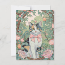 Calico cat with flowers postcard