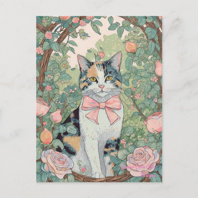 Calico cat with flowers postcard (Front)