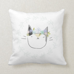 Calico Cat with Wildflowers Throw Pillow