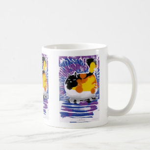 calico cat woodcut print coffee mug