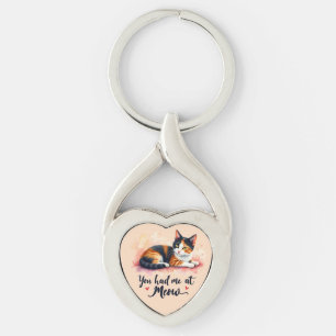 Calico Cat You Had Me at Meow Watercolor Keychain