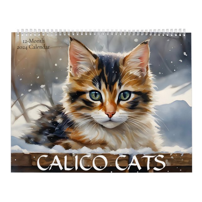 Calico Cats Aquarelle Art 12-Mois Calendrier 2024 (Protection)