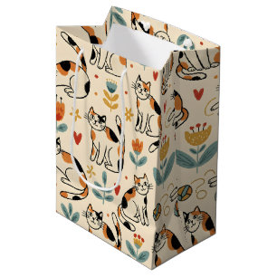 Calico Cats Naive Art Style Medium Gift Bag