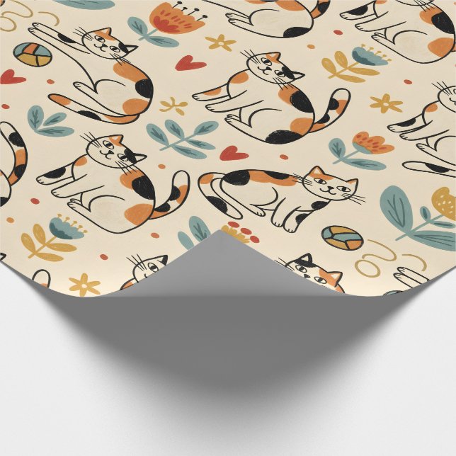 Calico Cats Naive Art Style Wrapping Paper (Corner)