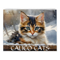 Calico Cats Watercolor Art 12-Month 2024 Calendar