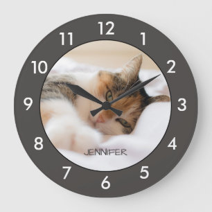 Calico Chat Repose Personnalisé Grande Horloge