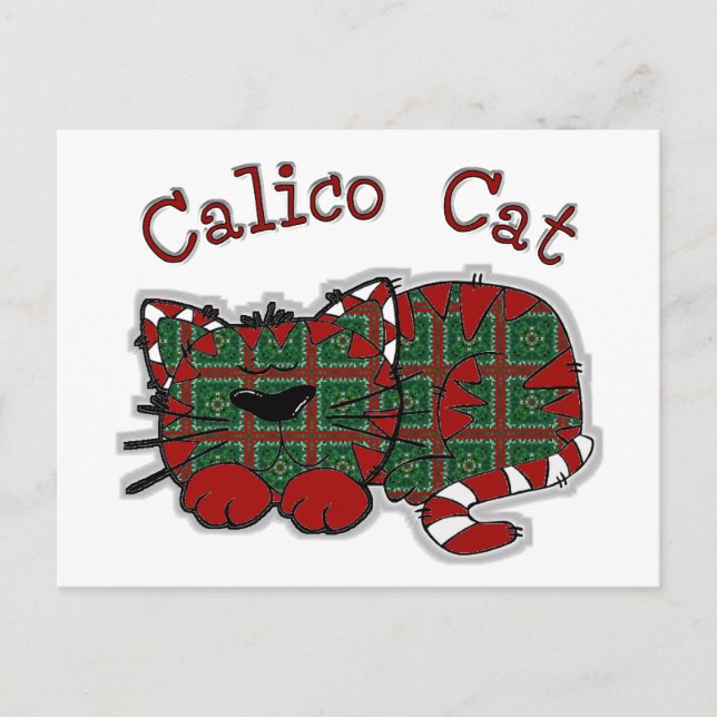 Calico Christmas Cat Holiday Postcard (Front)