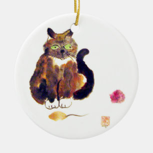 Calico Colours - kitty has two toys Ceramic Ornament
