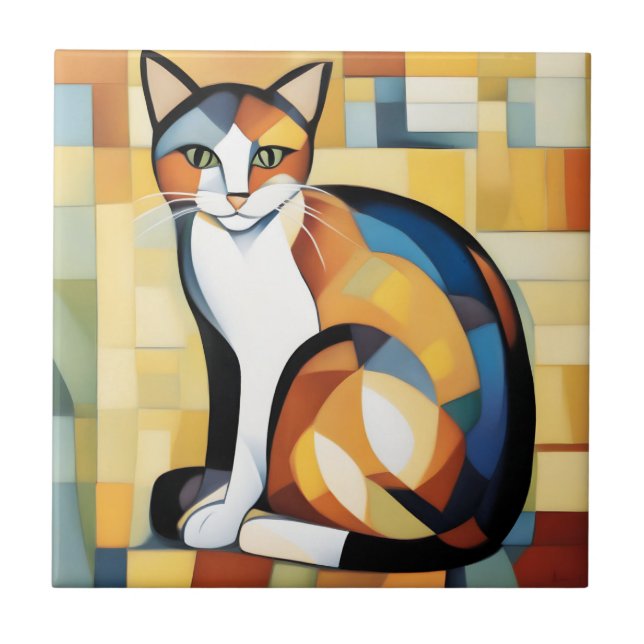 Calico Cubism A Feline Tile (Front)