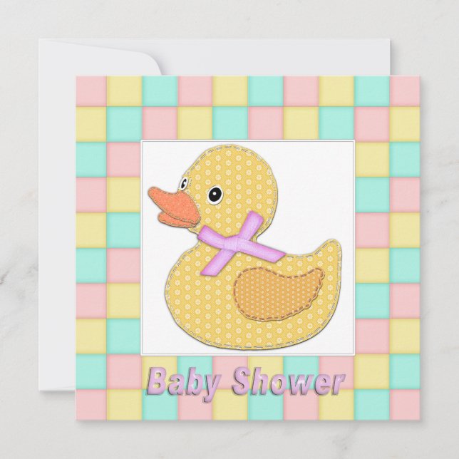 Calico Duckling Pink Bow Pastel Squares Shower A Invitation (Front)