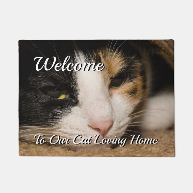 Calico Face Welcome Doormat (Front)