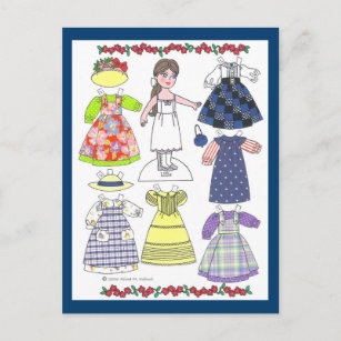 Calico Girl Lillie Paper Doll Postcard