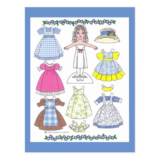 Calico Girl Rachel Old-Fashioned Paper Doll Postcard