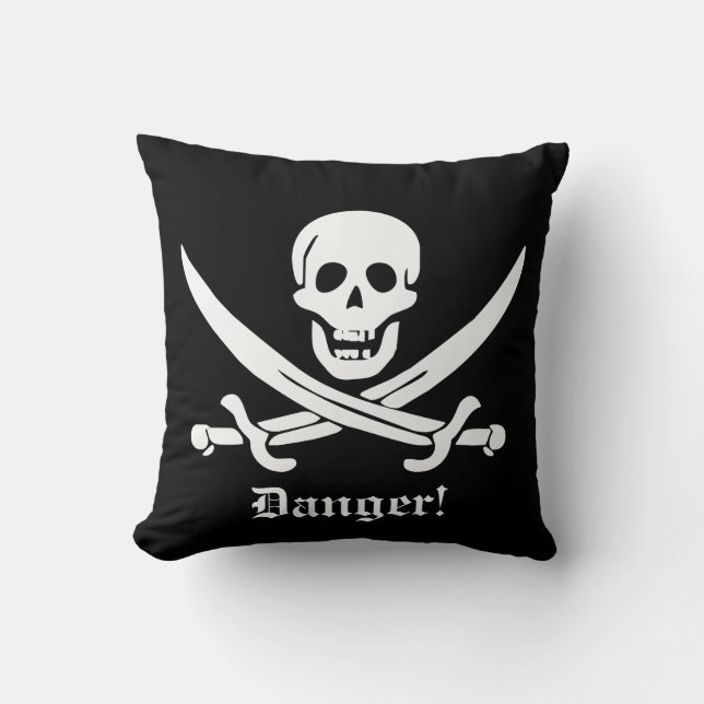 Calico Jack Pirate Flag Skull and Cutlass Warning Throw Pillow (Front)