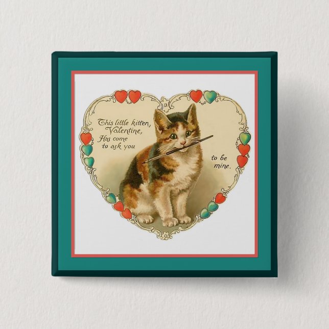 Calico Kitten in Heart 2 Inch Square Button (Front)