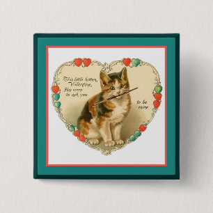 Calico Kitten in Heart 2 Inch Square Button